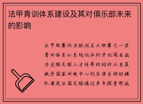 法甲青训体系建设及其对俱乐部未来的影响